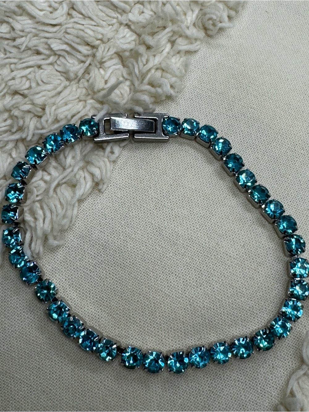 Teal Crystal Tennis Bracelet | Steel | Small Wrist